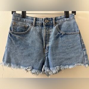 Forever 21 Vintage Light Blue Frayed Hem Button Up Denim Jean Shorts, Size 27